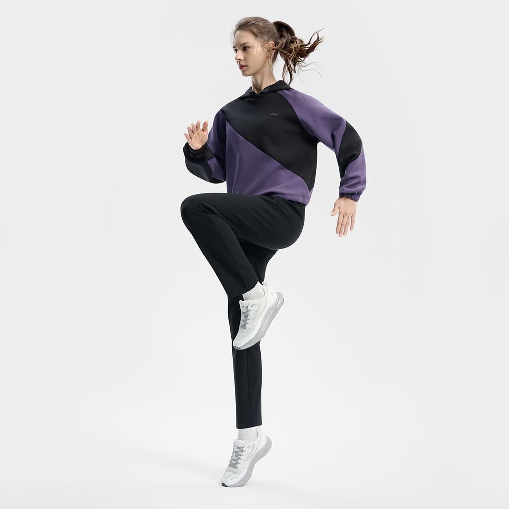 FILA Fitness Series Fashion Comfortable Casual Sports Color Block Loose Hoodie Women hoodies Purple A11W541212FPU