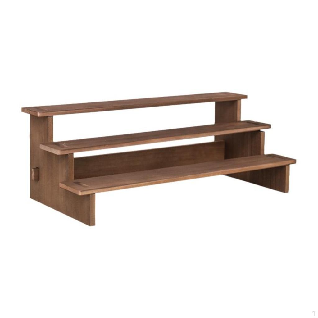 Wooden Display Shelf, Tiered Organizer Stand, Desktop Figurine Rack, Home Office Decor Natural Wood