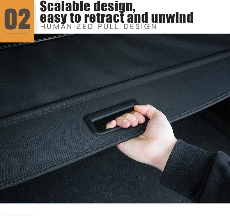 1PC Fit For Rivian R1S 2022-2024 Rear Retractable Trunk Cargo Cover Shade Shield Accessories Black