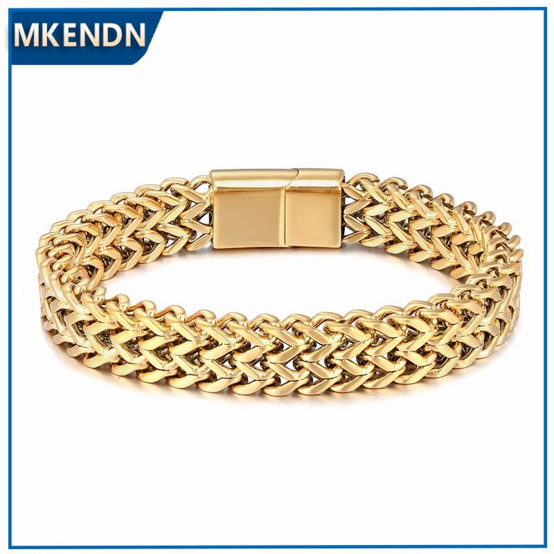 10MM Wide Cuban Link Chain Bracelet Men 18k Plated Stainless Steel Mens Bracelets & Bangles Hip Hop Biker Hand Chain Bracelet