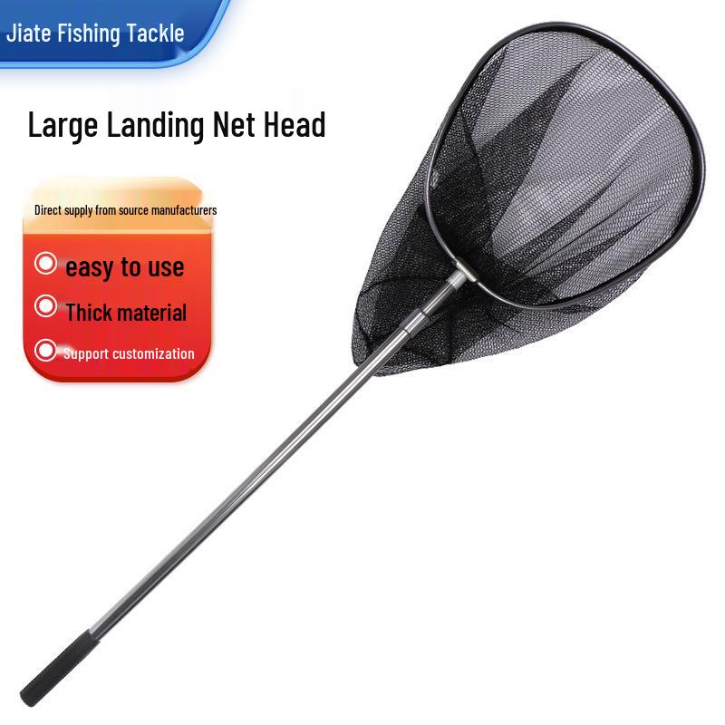 Reinforced Aluminum Alloy Landing Net with Telescopic Handle and Deep Rubber-Coated Net for Large Fish.