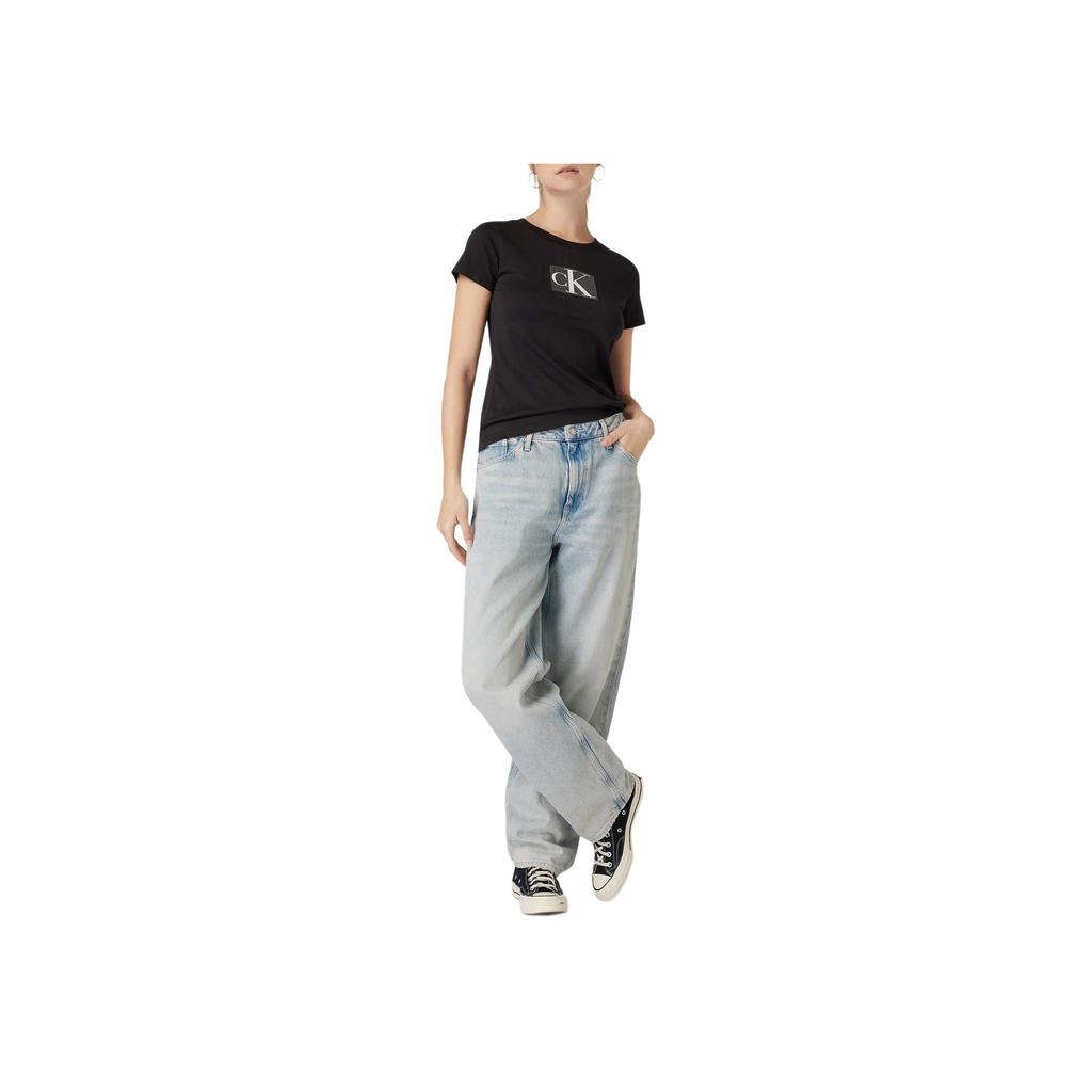 Calvin Klein Round Neck Pullover Letter Logo Print Slim Fit Short Sleeve T-Shirt Women Tops Black J20J222961-BEH