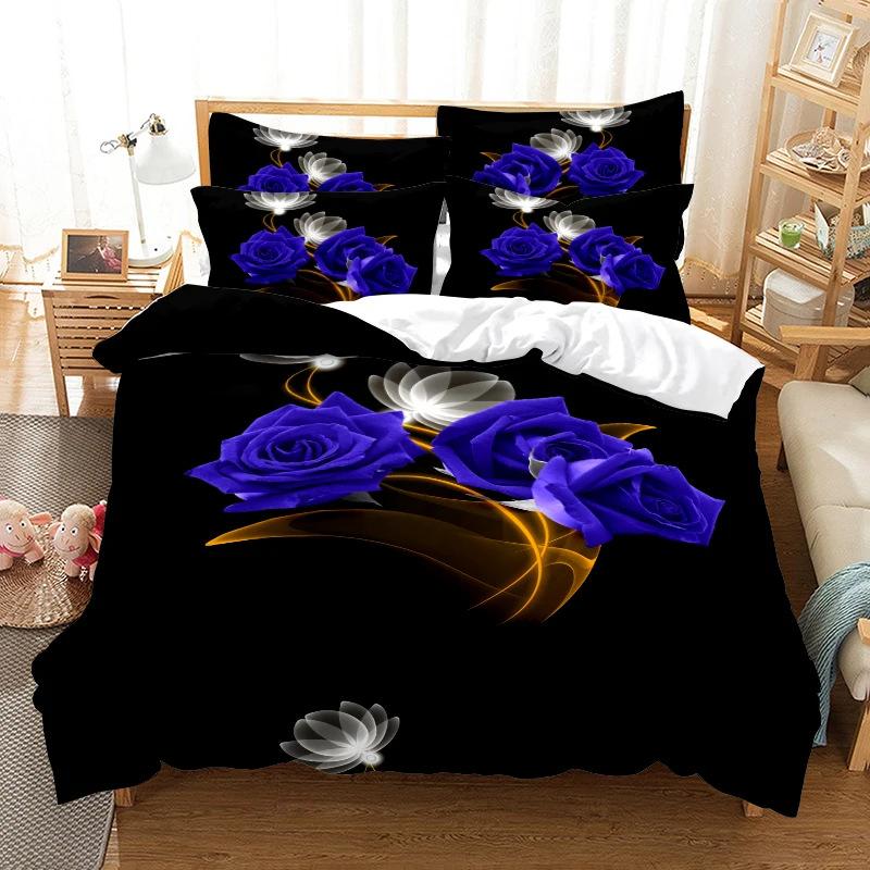 Rose Pattern Bedding Set, Duvet Set, Digital Printing Queen Bed Three-piece Set