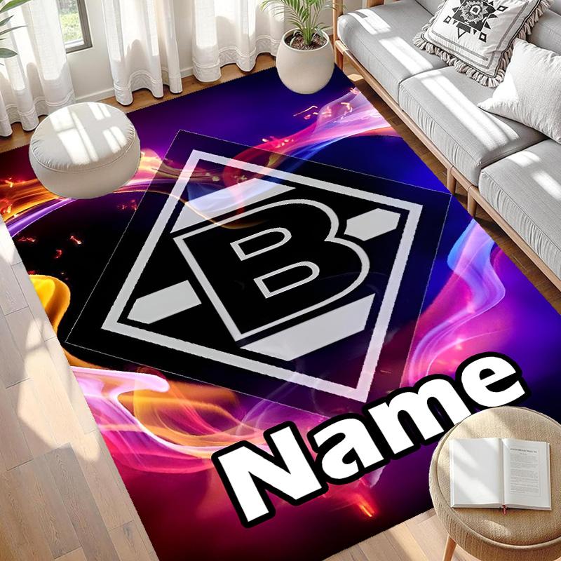 Benutzerdefinierter Name Personalisierter Borussia Mönchengladbach Druckteppich, Vielseitiger Wohnkulturteppich, für Spielzimmer, Wohnung, Balkon, Eingangsbereich, Flur Geschenk