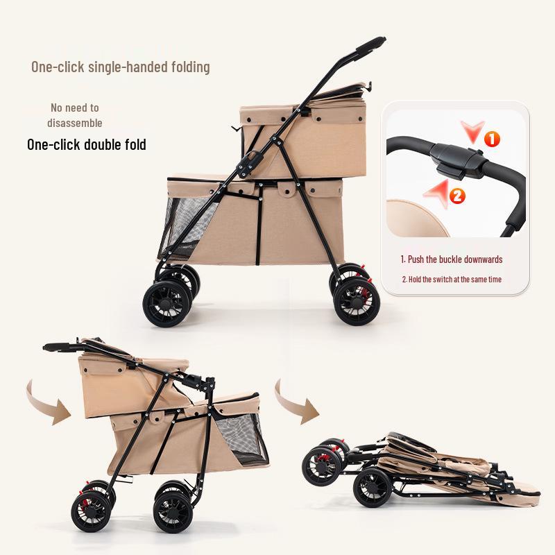 Compact Double-Layer Foldable Pet Stroller for Small Dogs and Cats