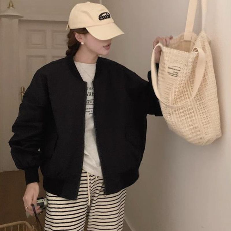 Women's Japanese-Style Loose Short Jacket with Design Sense Spring and Autumn Baseball Jacket Bomber Jacket Utility Outerwear