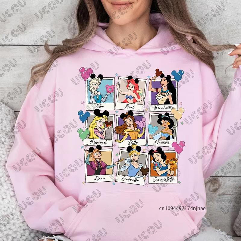 MINISO Disney Prinzessin Cinderella Elsa Arielle die kleine Meerjungfrau Schneeprint Damen Hoodies Lässige Langarm Pullover Sweatshirts