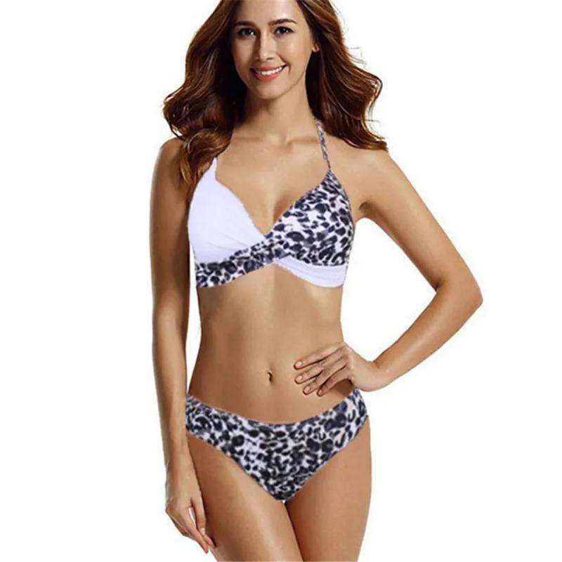 Set Bikini Sexy Push Up Costume de Baie Femei Costum de Baie Costum de Baie Femei Halter Biquini Imprimeu Frunze Articole de Plajă Costum de Înot pentru Femei