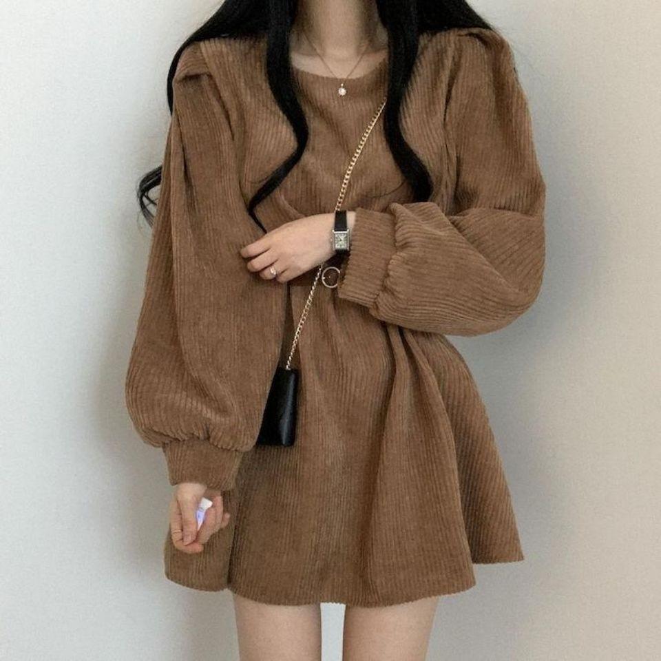 2025 French Corduroy Women s Dress: Spring/Autumn Pure Desire Style Black