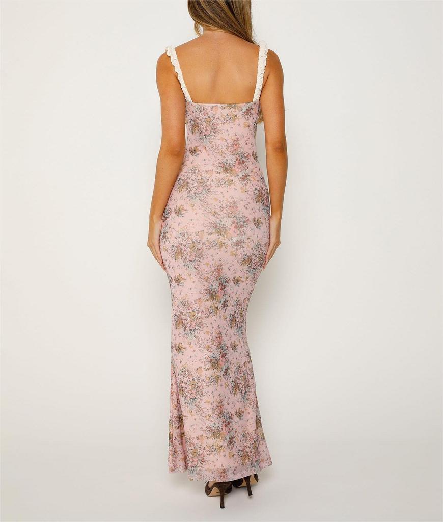 European and American sexy women's new spaghetti strap dress, floral sleeveless long dress, one-step dress