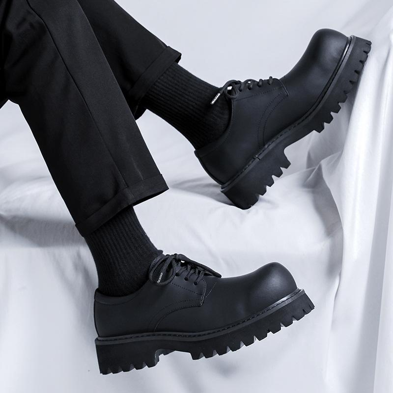 FashionMen's Big-head Derby Casual Leather Shoes with High Platform Autumn Winter New Designer Fashion Black Dress Shoes for Men