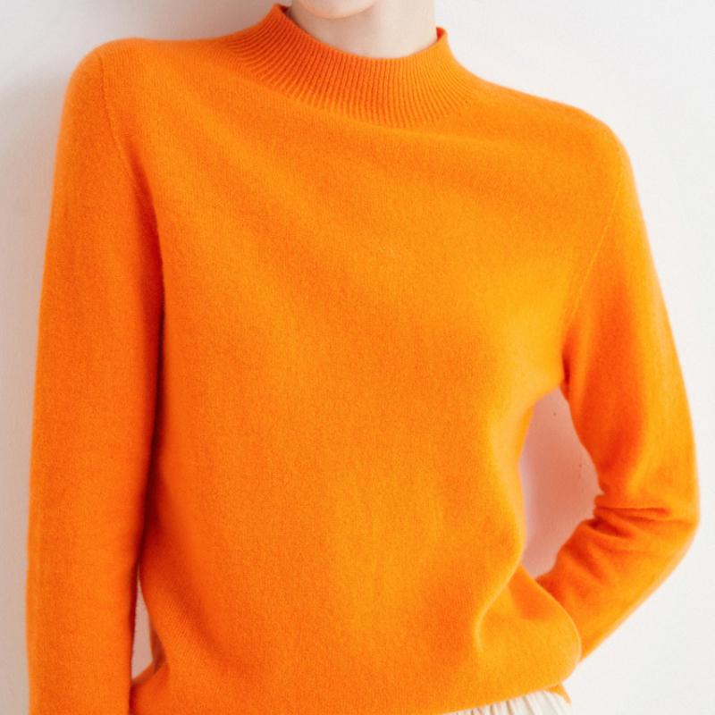 Podzim Zima Jednobarevný Pulovr Svetr s Falešným Límcem Pro Ženy Ležérní Pletenina Dámské Oblečení Základní Měkké Topy