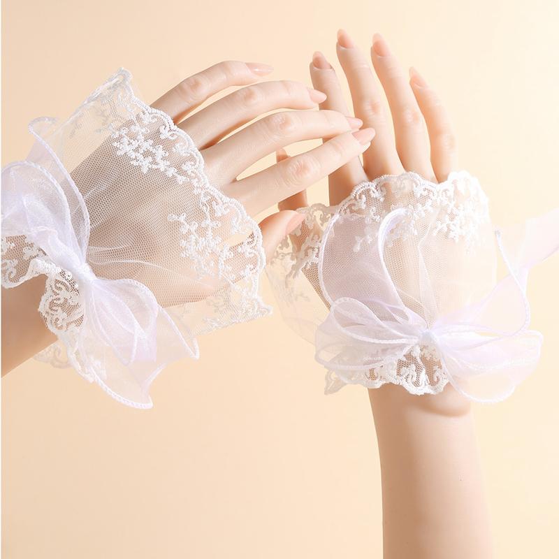 Mode Abnehmbare Spitze Mesh Stoff Falsche Ärmel Hemd Pullover Dekor Rüschen Ellbogen Trompetenmanschette Handgelenk Accessoires