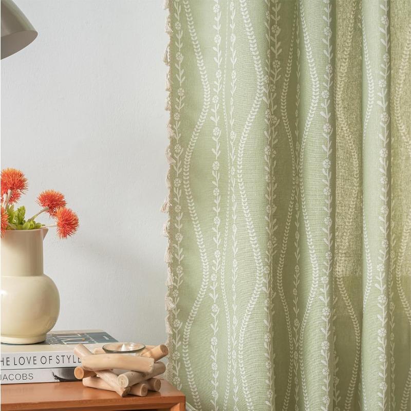 Pruhované Květinové Boho Závěsy do Ložnice Obývacího Pokoje, Bohémské Vintage Střapce Okenní Dekorace Závěs pro Domácí Dekorace Kapsa na Tyč, 1ks