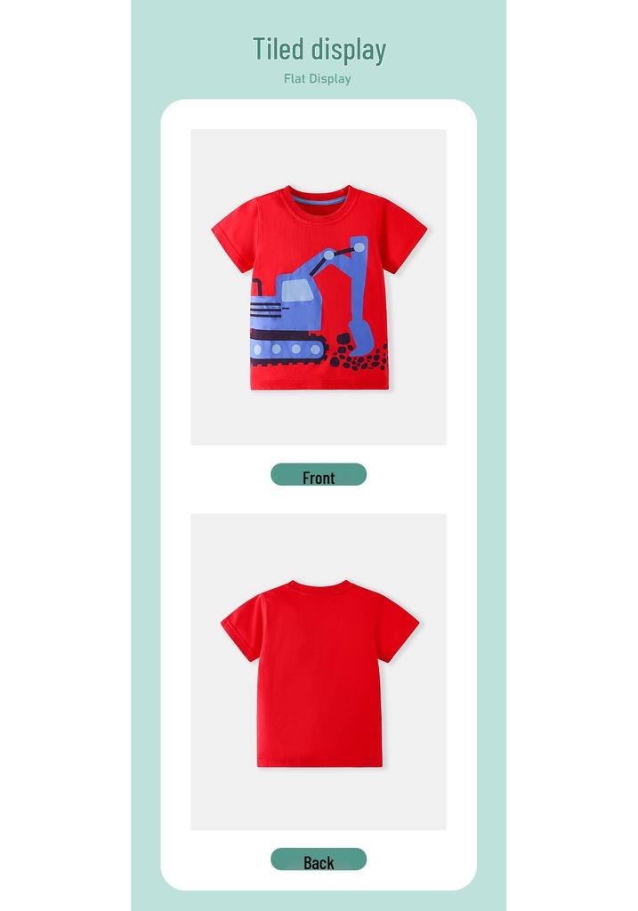 Spring/Summer Cartoon Excavator Short-Sleeve Children's T-shirt, Round Neck, Sizes Small/Medium