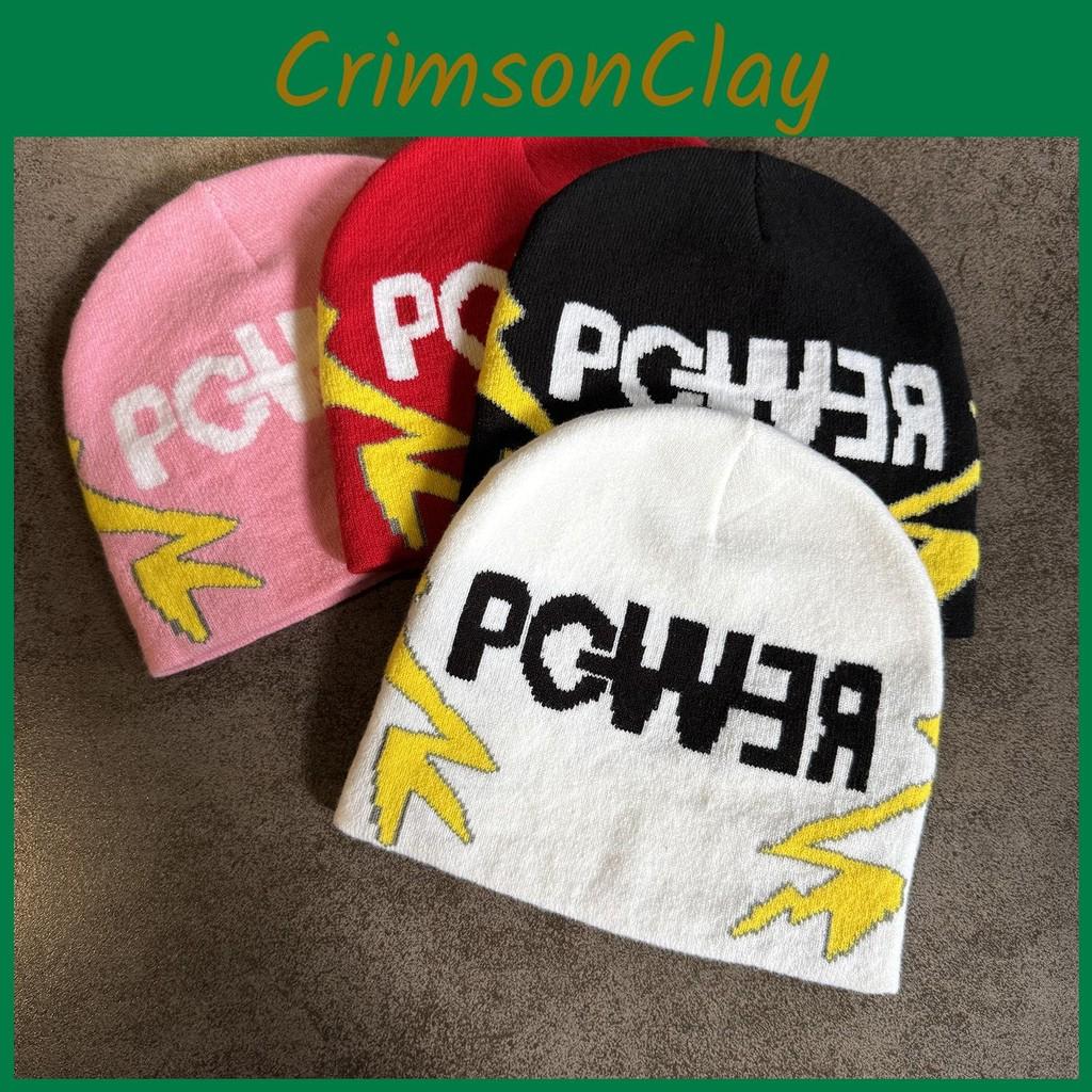 Letter Solid Color Pgwer Trendy Pattern Knitted Hat Wind Protection Teens For