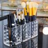 Transparent Makeup Brush Storage Bucket Acrylic Triple Grid Acrylic Cosmetic Organizer Multifunction Pen Stand Desk Pen Holder