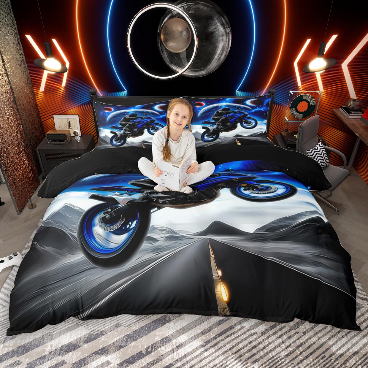 

Homewish Boys Dirt Bike Duvet Cover Set 2Pcs/3Pcs For Teens Men Extreme Sport Bedding Set Motorcyclist Gifts Quilt Cover Set EU Single(135*200cm)3pcs