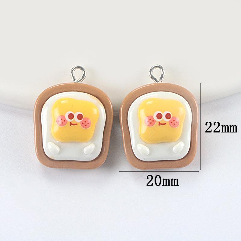 9PCS Resin Simulation Food Toys Toast Fried Eggs Bear Pendants for DIY Earrings Keychains Jewelry Making Decoration Accessories