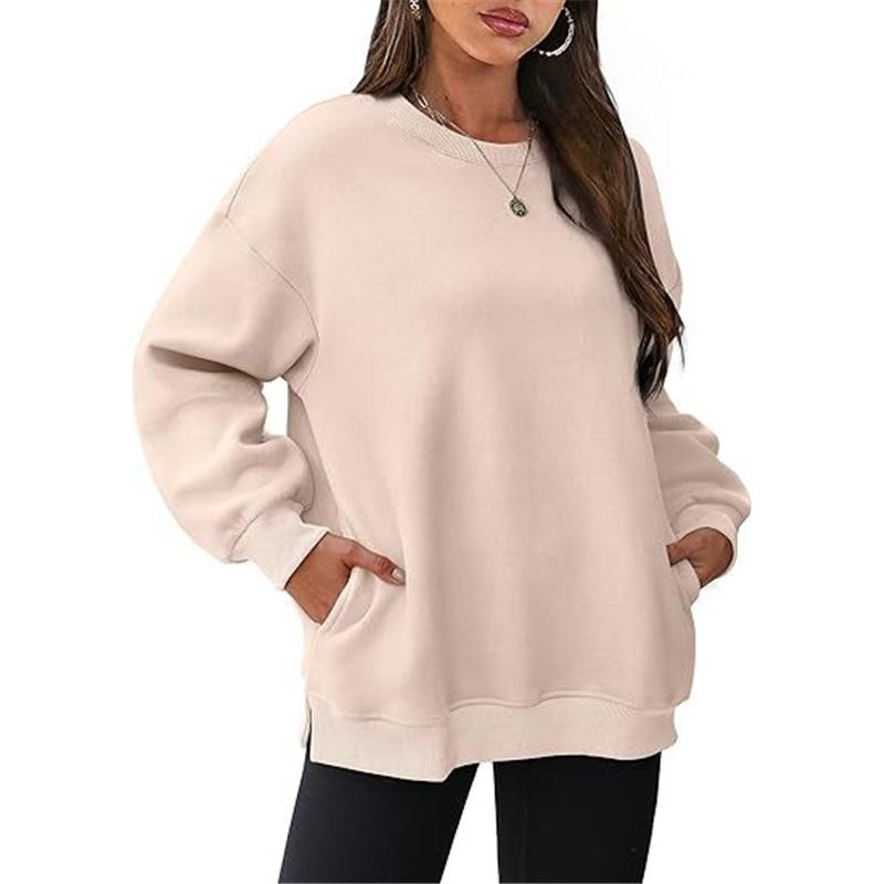 

Women s Casual Crew Neck Sweatshirt With Pockets Loose Long Sleeve Top L абрикосовый