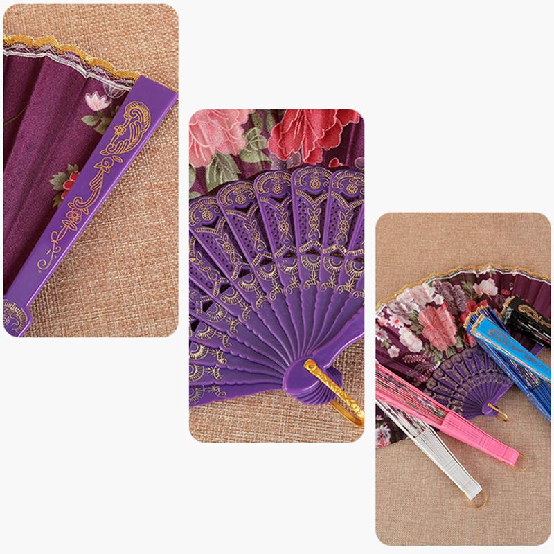 1Pc Flower Pattern Elegant & Luxurious Folding Fan Vintage Dance Fan Fashion Chinese Style Hand Held Stamping Design
