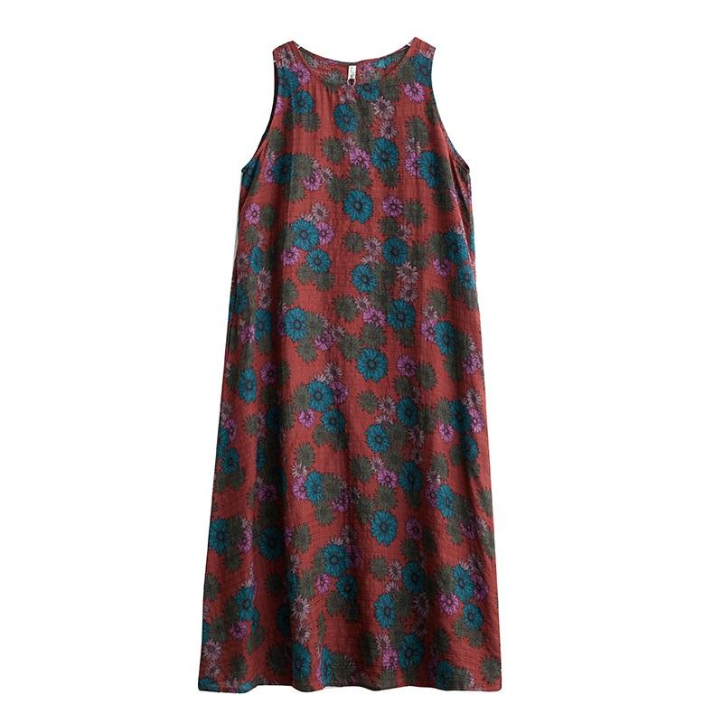Sleeveless Plus Size Cotton Vintage Floral New In Dresses for Women Casual Loose Long Summer Dress