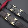 Men's Crocodile Pattern Leather Belt with Automatic Buckle - Cowhide Business Style Waist Belt