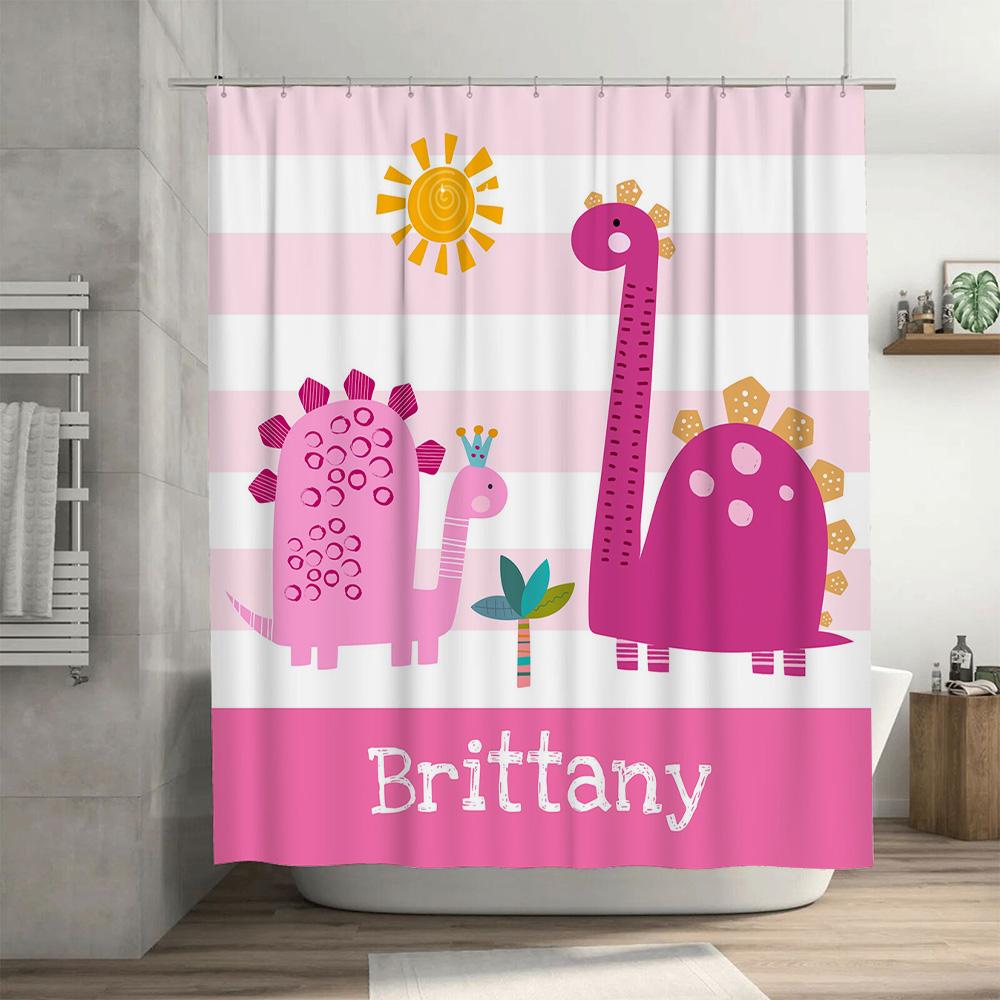 Bright Sunny Day Kids Cartoon Shower Curtain With Name For Bathroom Decor Pink Color Available In Multiple Sizes