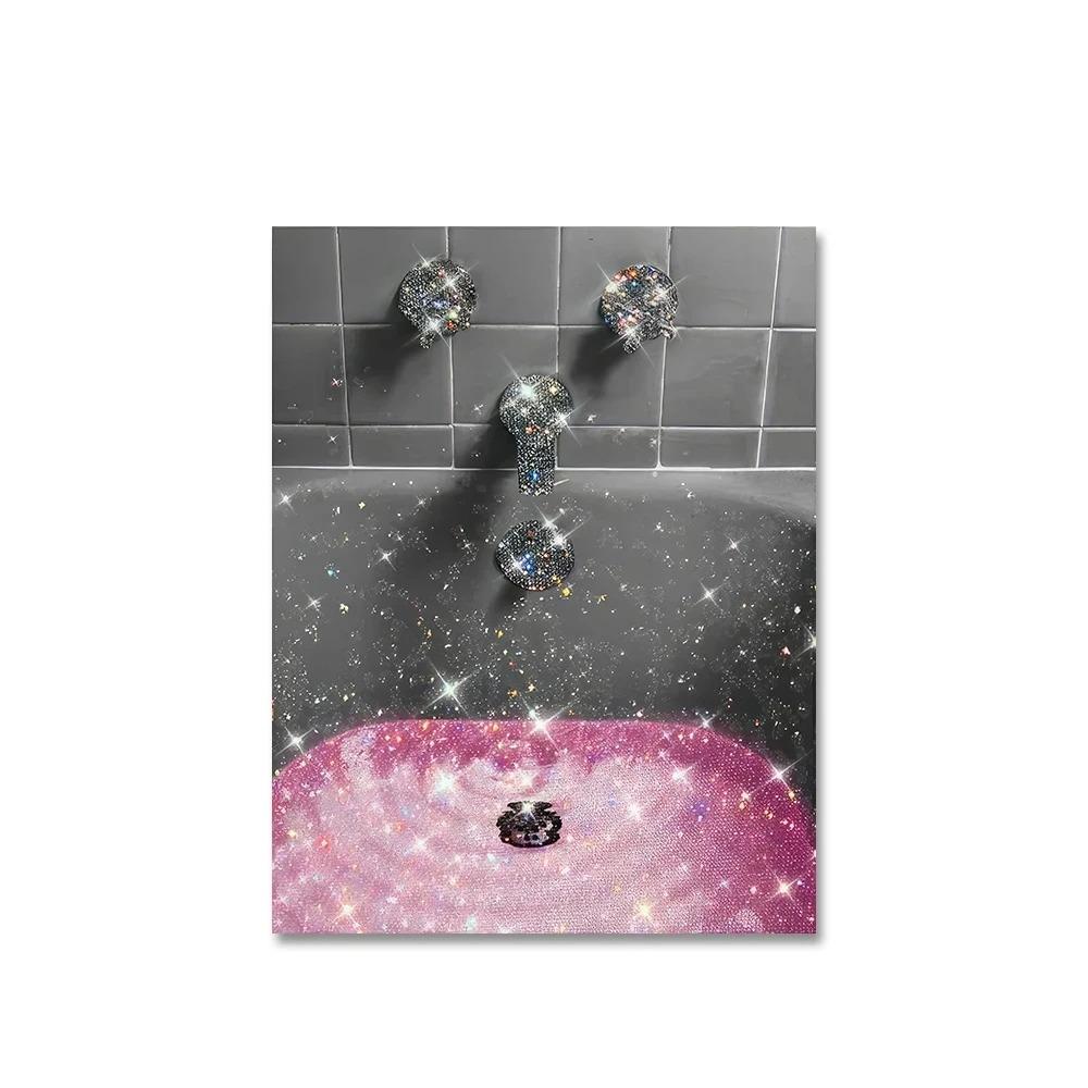 Black and Pink Toilet Posters Fashion Pink Woman Canvas Paintings And Prints HD Pictures For Washroom Bathroom Decor Frameless