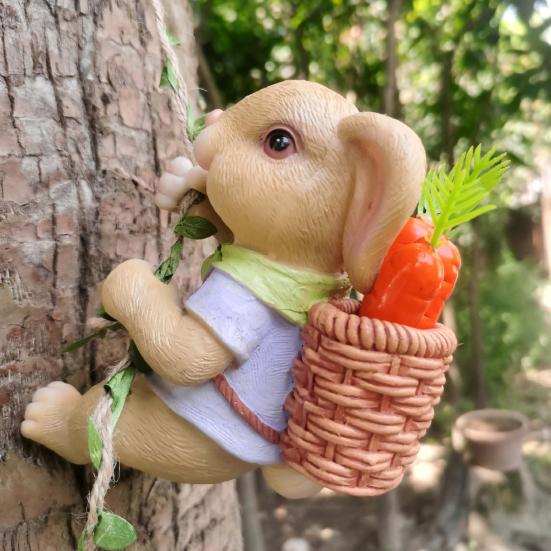 Climbing Rabbit Figurine Resin Cute Rabbit Statue Hanging Decoration Garden Tree Climber for Balcony Flower Pots Planters Indoor Outdoor Use