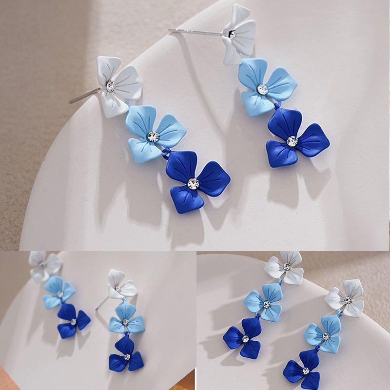 Pinkdudu New Blue Flower Design Drop Earrings Trendy Retro Fashion Temperament Alloy Earrings Jewelry Gift For Women PD1611