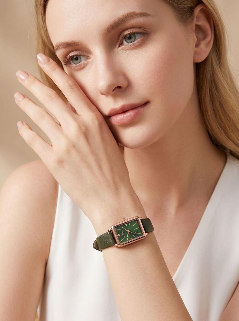 Gedi Rose Gold Small Quartz Watch with Silver Dial & Black Leather Strap