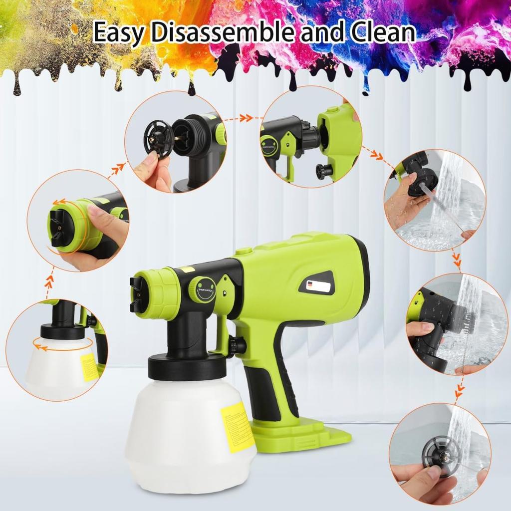 Paint Sprayer for Ryobi One+ Plus 18V Li-ion Battery,200W HVLP Brushless Motor Handheld Paint Sprayer Gun with 4 Size Nozzles 3 Patterns