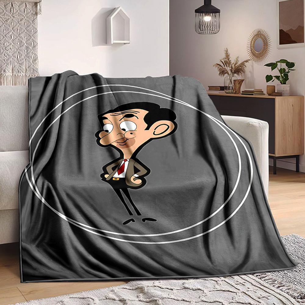 1pc Mr. Bean Flannel Throw Blanket HD Printed Lightweight Soft Warm All Season Blanket for Sofa, Bed, Travel, Camping Machine Washable