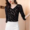 Early Autumn Long-sleeved Base Shirt for Women New Style Small Shirt Lace Velvet T-shirt Mesh Top Mother Suit