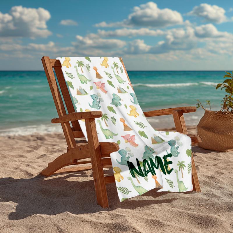 Custom Name Ultra-Soft Beach Towel with Dinosaur Theme,Ideal for Pool - Camping, Diving - Perfect Travel Essential, Vibrant Beach Towel.