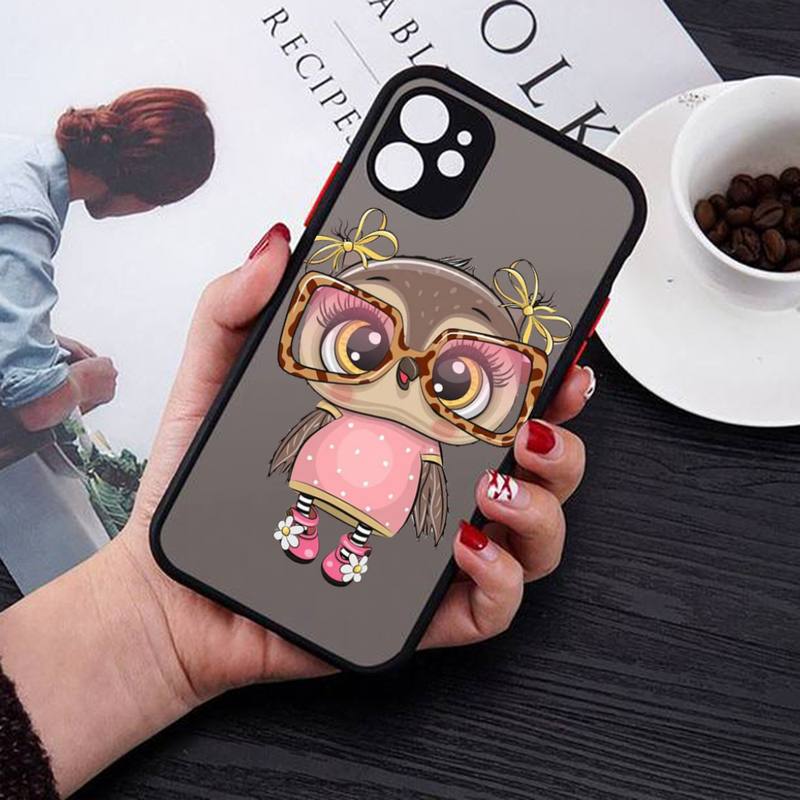 Cute Owl Phone Case for iPhone X XR XS 7 8 Plus 11 12 13 Pro MAX 13mini Translucent Matte Case