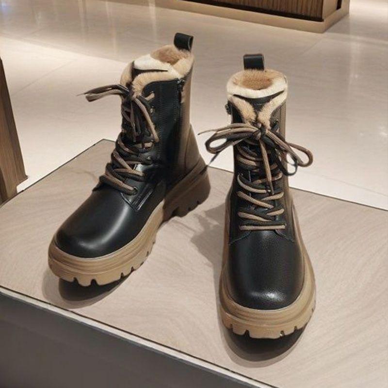 British Style Lace-up Thick Bottom Ankle Boots Women Fashion Round Toe Platform Boots Comfortable Winter Warm Designer Boots