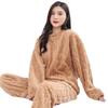 Coral Fleece Pajamas for Women In Winter, Thickened Jacquard Long Sleeved Home Clothes, Two-piece Set for Autumn and Winter, Loose and Warm Set