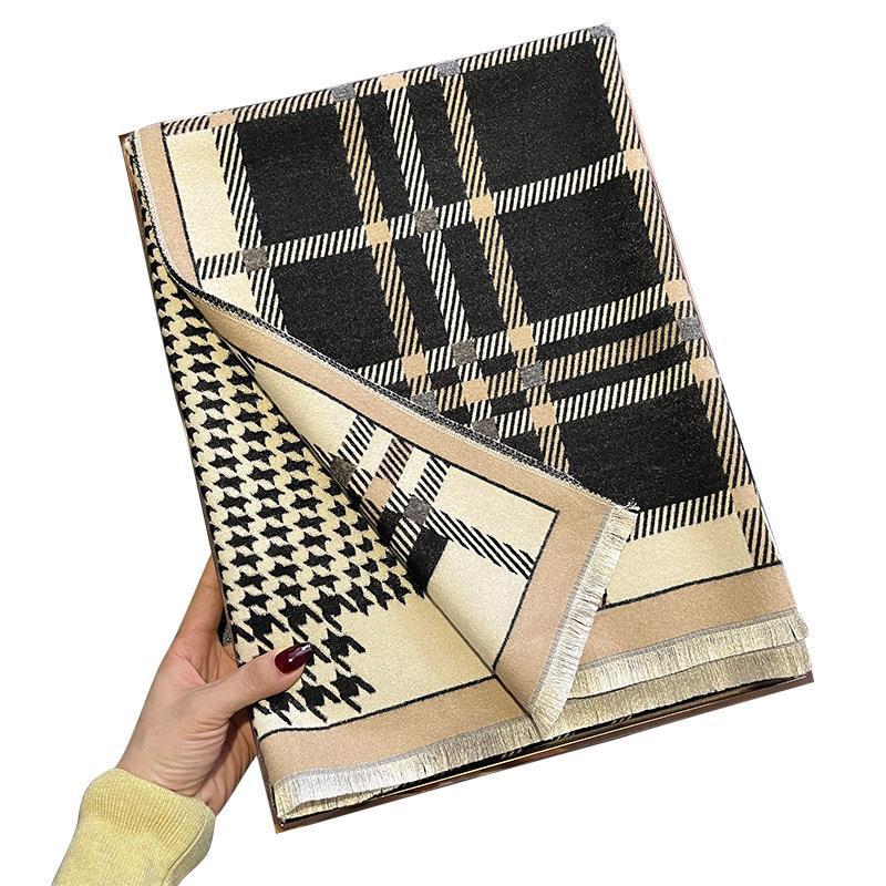 Exquisite Houndstooth Fashion Imitation Cashmere Scarf  Winter Versatile Decorative Warm Scarf Double Sided Large Shawl