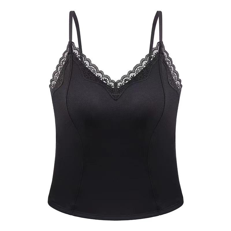 Spring and summer polished thermal vest with chest pad, free bra, integrated pure lace base with suspender top
