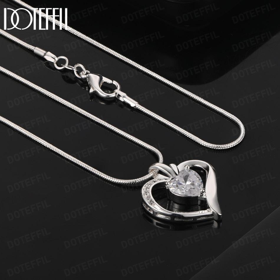 925 Sterling Silver Fashion Jewelry 18-inch AAA Zircon Heart Pendant Necklace