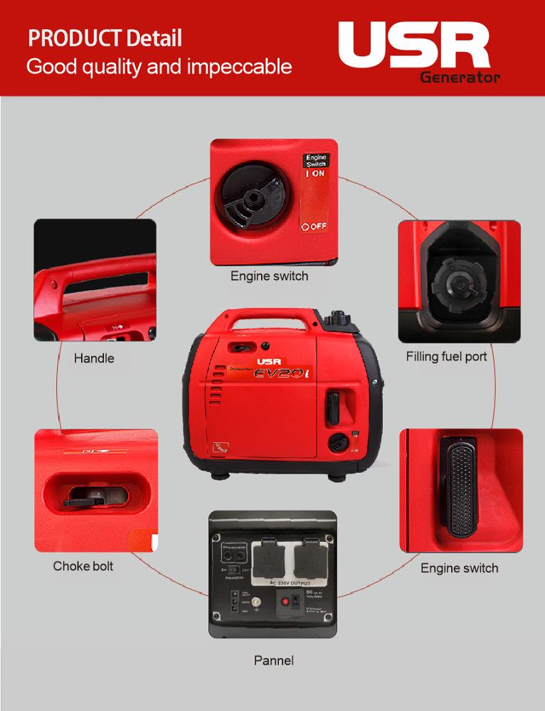 220V Portable Digital Gasoline Generator, 2kW Low Power for Small Outdoor Household Use