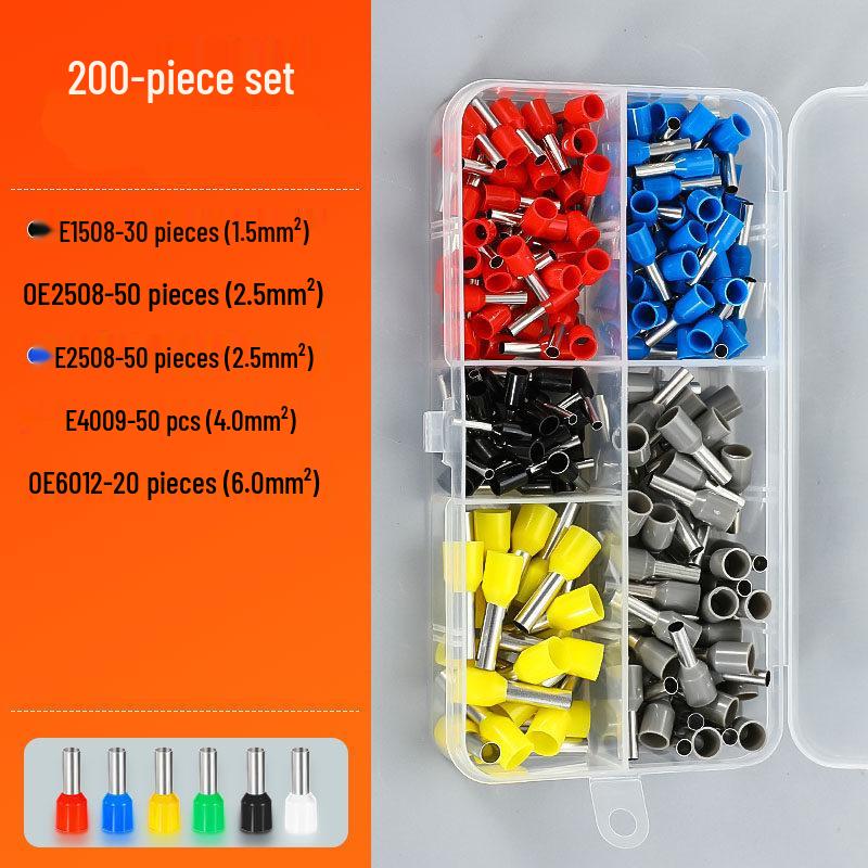 Pure Copper Cold Crimp Terminal Set - Pin Type Wire Lug & VE Tube Crimp Connector with Quick Press Wire Cap & Crimping Pliers