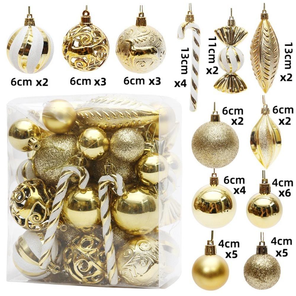 40PCS Electroplated Painted Christmas Tree Balls Ornaments Candy Cane Design Colored Christmas Tree Party Decoration
