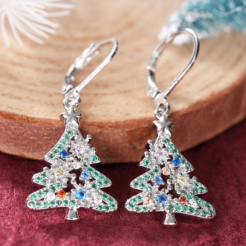 Huitan Fashion Christmas Tree Drop Earrings Creative Gorgeous Women Piercing Accessories Lovely Charming Colorful Party
