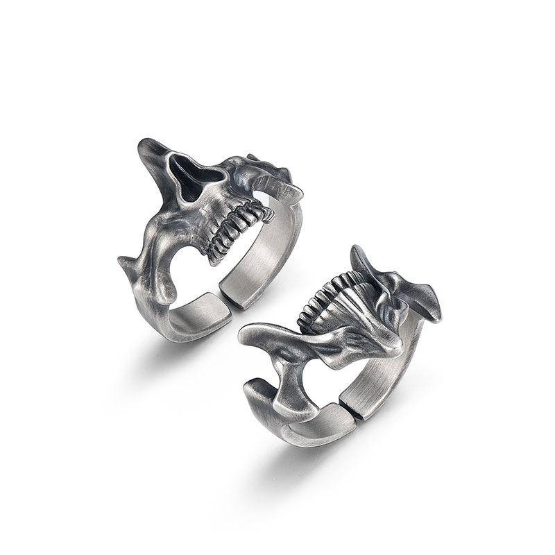 2Pcs Vintage Gothic Steel Skull Mask Rings Design Alloy Finger Rings Set for Men Women New Trend Creative Punk Jewerly Gift