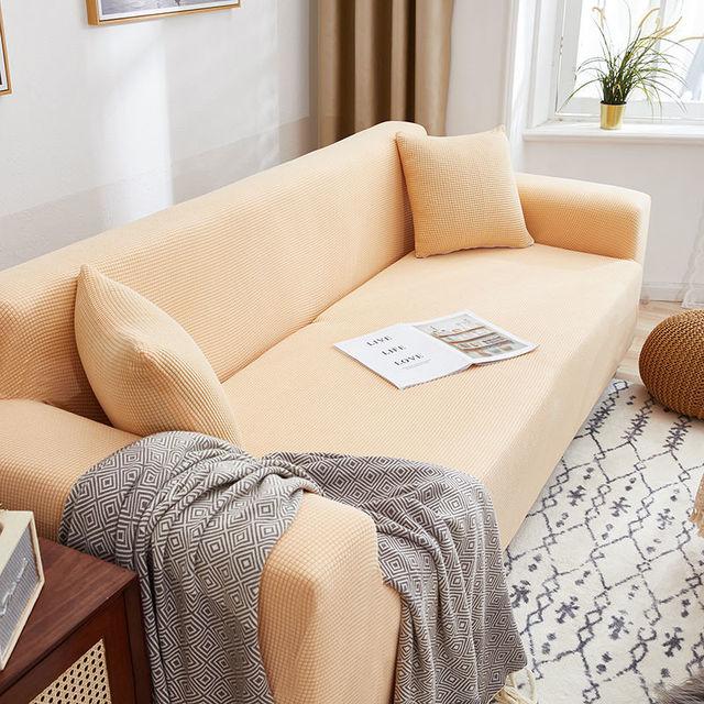 Sofa Cover Fully Wrapped Solid Color Elastic Sofa Cushion Thick Corn Fleece Four Seasons Universal Living Room Corner Cushion for Home
