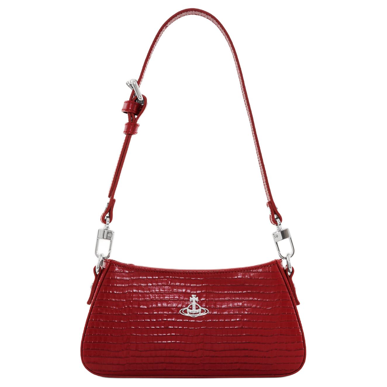 

VIVIENNE WESTWOOD Tasha Mini Crocodile Pattern Classic Metal Accessories Line Ball Design Leather Phone Shoulder Bag 5801000GWL00C0RED Basic Set (Bag+Dust Bag)