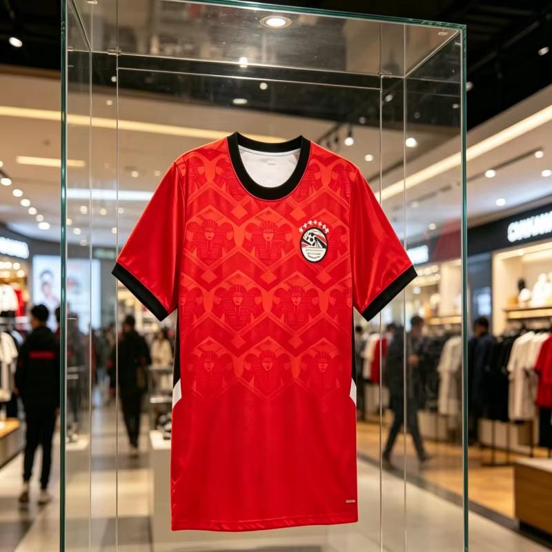 2026 Egypt Home Sports Jersey Men's Football T-Shirt Red Pattern Sportswear Tops Casual Fashion Stylish Trendy Family Kids Tees